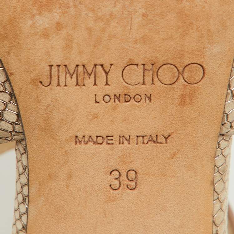 Pre Owned Jimmy Choo Beige Textured Leather Emily Cross Strap Sandals Size 39