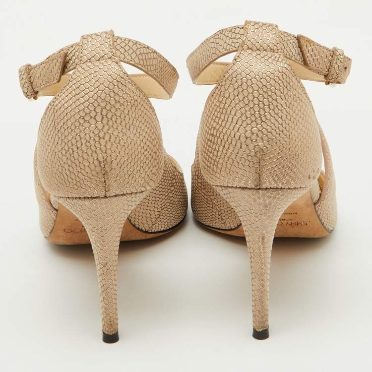 Pre Owned Jimmy Choo Beige Textured Leather Emily Cross Strap Sandals Size 39