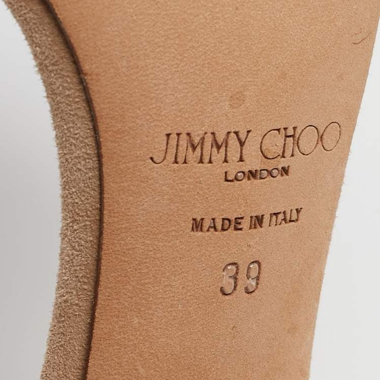 Pre Owned Jimmy Choo Metallic Beige Suede and Crystal Embellished  Voila Ankle Cuff Sandals Size 39