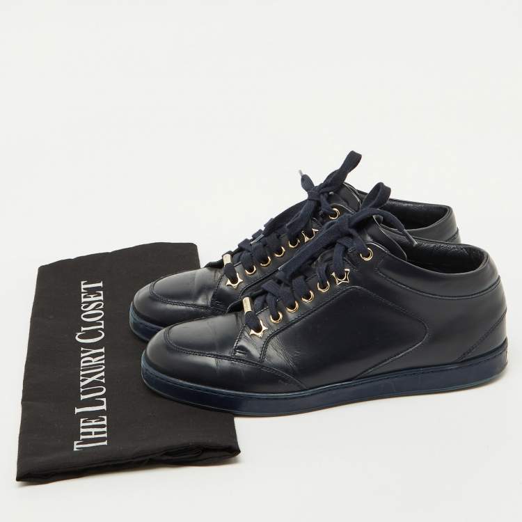 Pre Owned Jimmy Choo Navy Blue Leather Low Top Sneakers Size 38