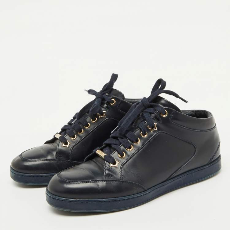 Pre Owned Jimmy Choo Navy Blue Leather Low Top Sneakers Size 38