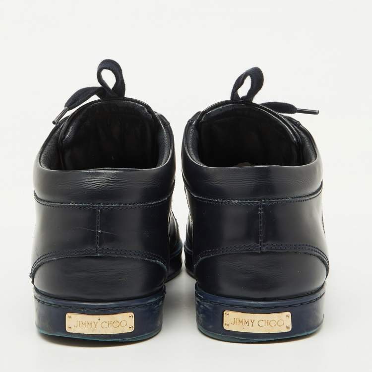 Pre Owned Jimmy Choo Navy Blue Leather Low Top Sneakers Size 38