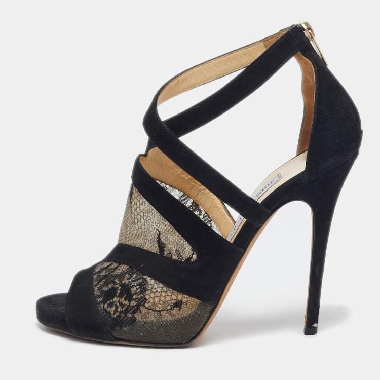 Pre Owned Jimmy Choo Black Lace and Suede Flyte Sandals Size 40