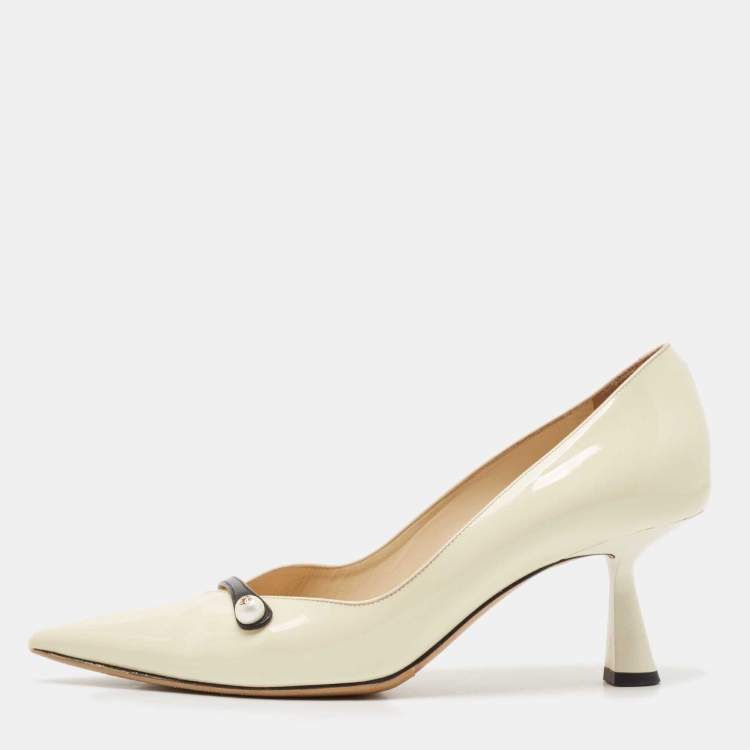 Pre Owned Jimmy Choo Cream Patent Leather Rosalie Pumps Size 36