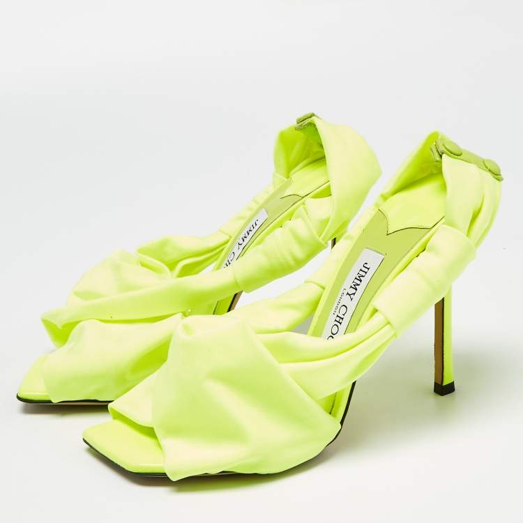 Pre Owned Jimmy Choo Green Fabric Slingback Sandals Size 37.5