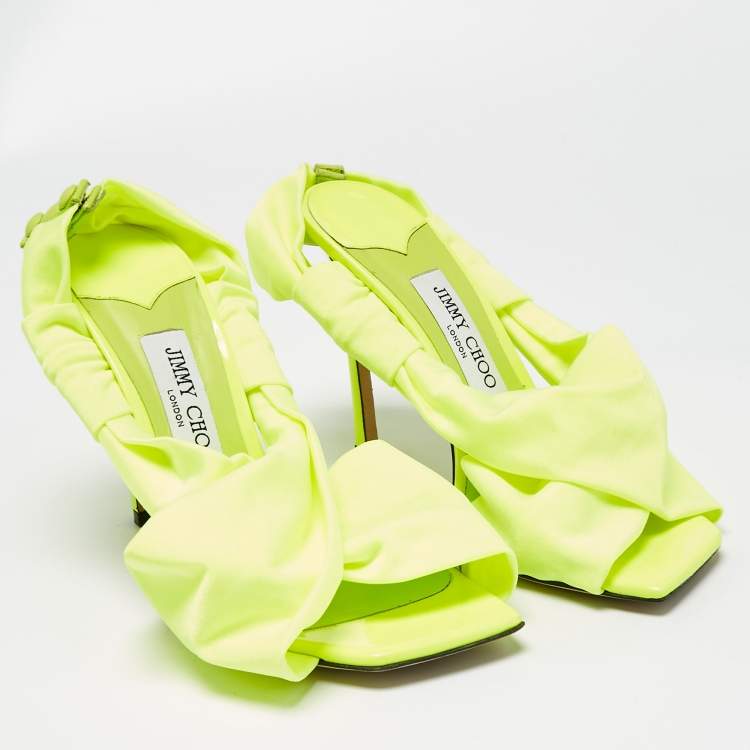 Pre Owned Jimmy Choo Green Fabric Slingback Sandals Size 37.5