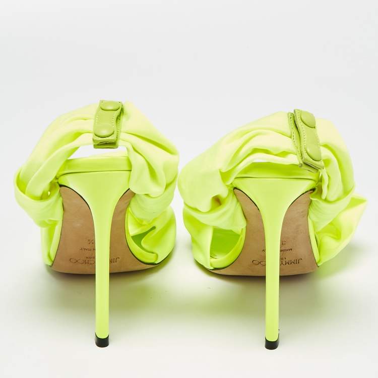 Pre Owned Jimmy Choo Green Fabric Slingback Sandals Size 37.5