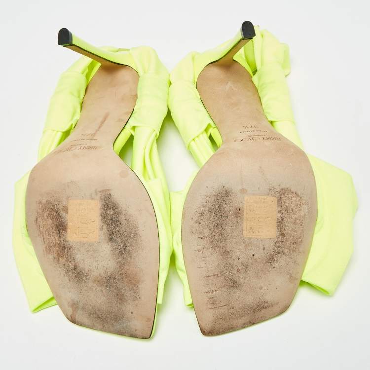 Pre Owned Jimmy Choo Green Fabric Slingback Sandals Size 37.5