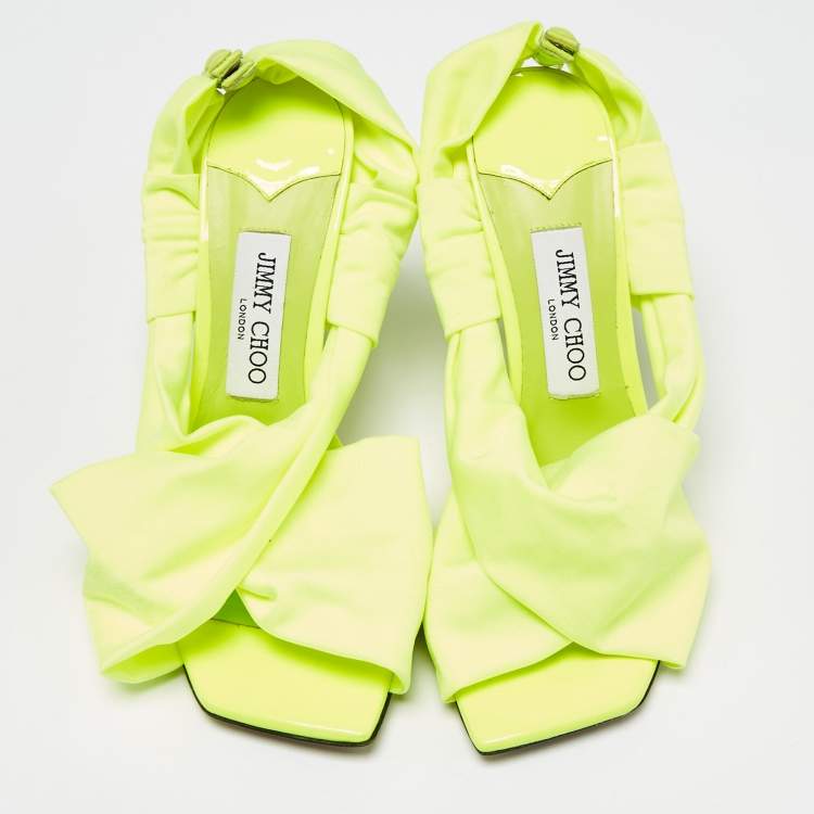 Pre Owned Jimmy Choo Green Fabric Slingback Sandals Size 37.5