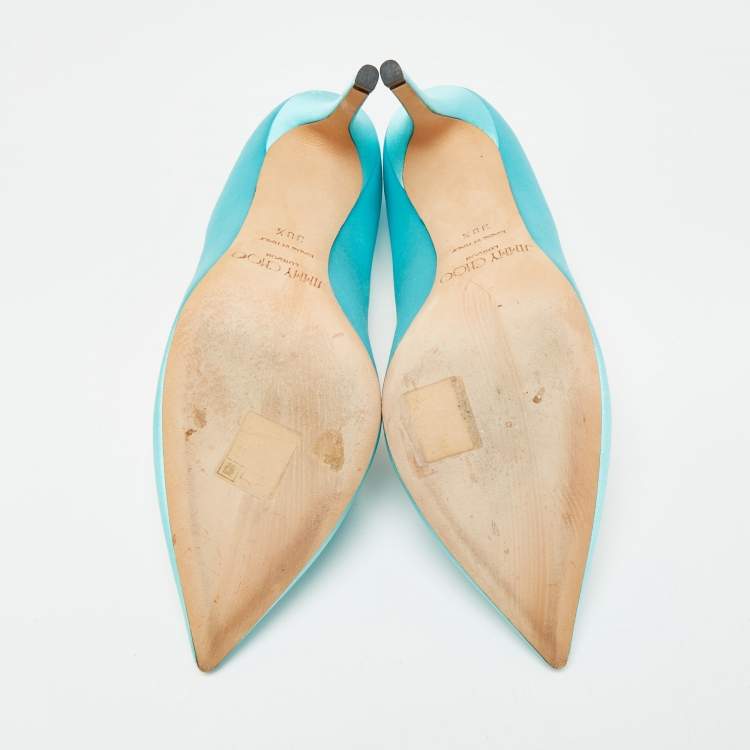 Pre Owned Jimmy Choo Blue Satin Crystal Embellished Pumps Size 38.5