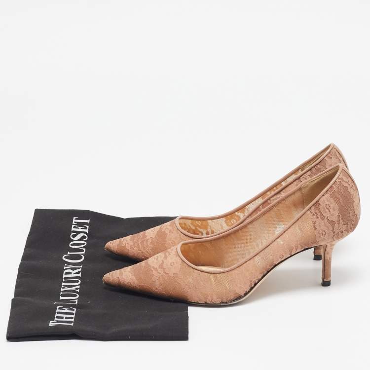 Pre Owned Jimmy Choo Pink Lace and Mesh Love Pumps Size 36