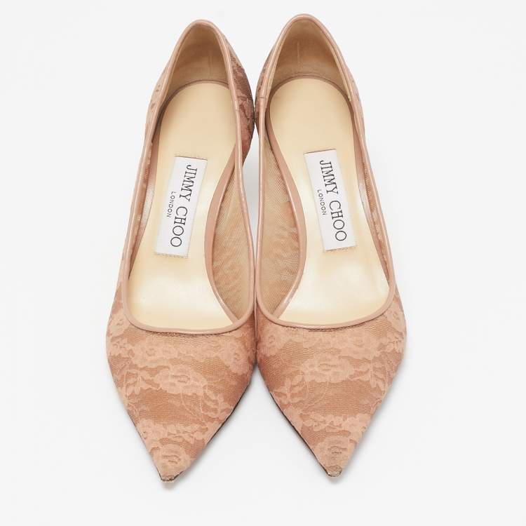 Pre Owned Jimmy Choo Pink Lace and Mesh Love Pumps Size 36