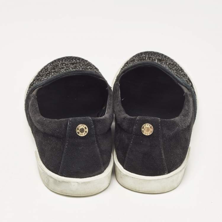 Pre Owned Jimmy Choo Black Suede Crystal Embellished Cut-Out Slip On Sneakers Size 36