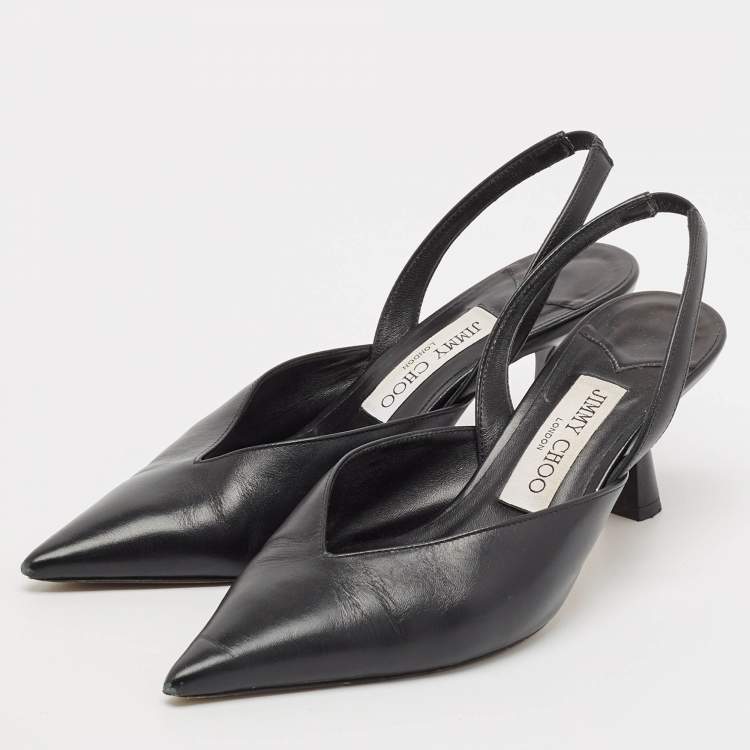 Pre Owned Jimmy Choo Black Leather Maryanne Pointed Toe Slingback Pumps Size 36