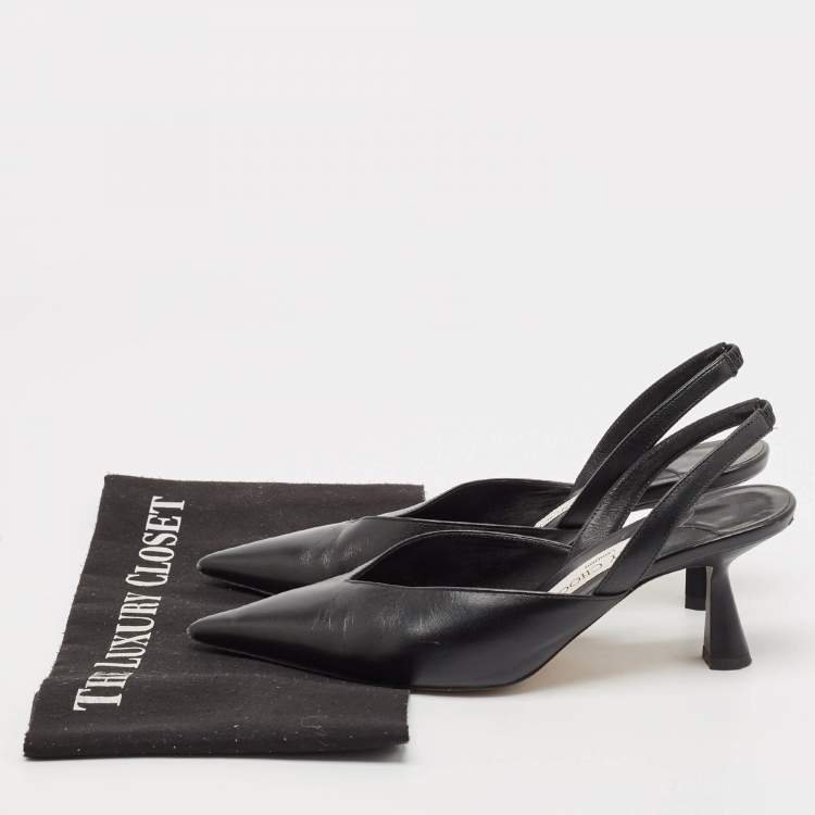 Pre Owned Jimmy Choo Black Leather Maryanne Pointed Toe Slingback Pumps Size 36