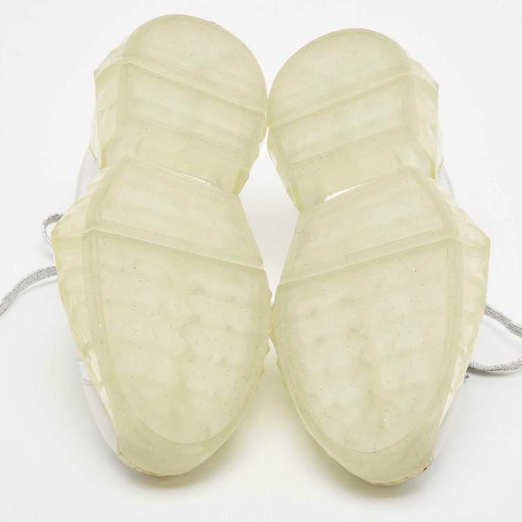 Pre Owned Jimmy Choo White/Silver Leather Diamond Low Top Sneakers Size 37