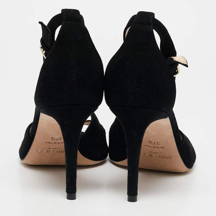 Pre Owned Jimmy Choo Black Suede Emily Sandals Size 37.5