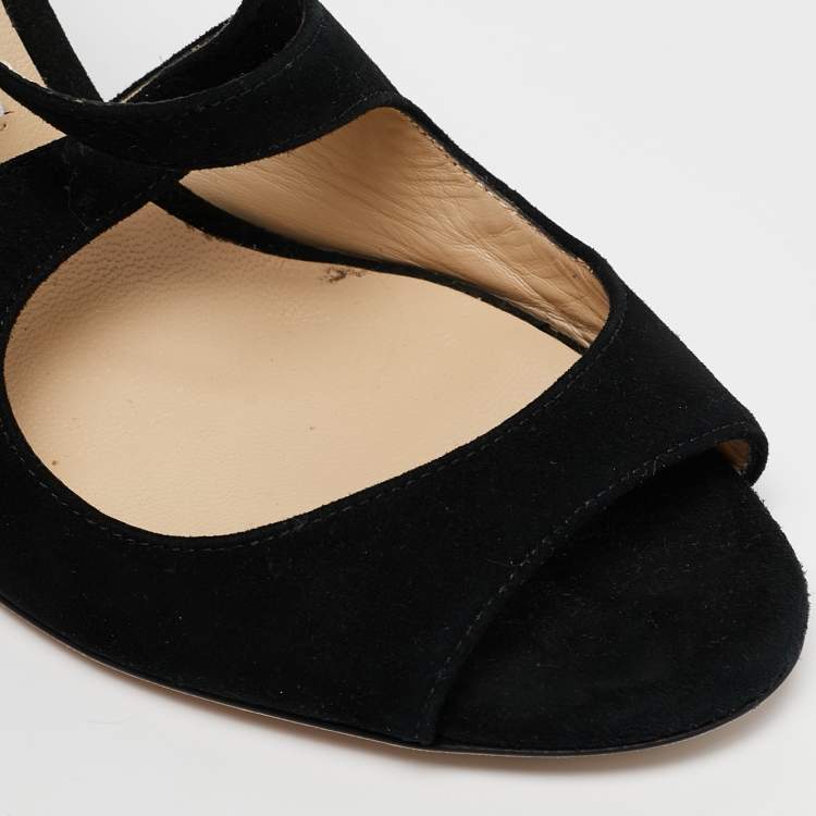 Pre Owned Jimmy Choo Black Suede Emily Sandals Size 37.5