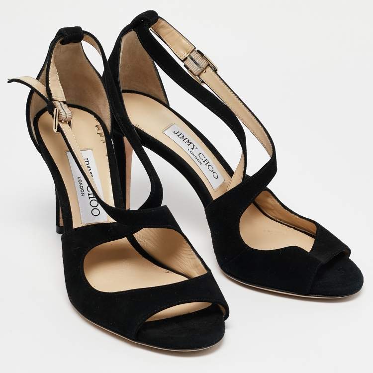 Pre Owned Jimmy Choo Black Suede Emily Sandals Size 37.5
