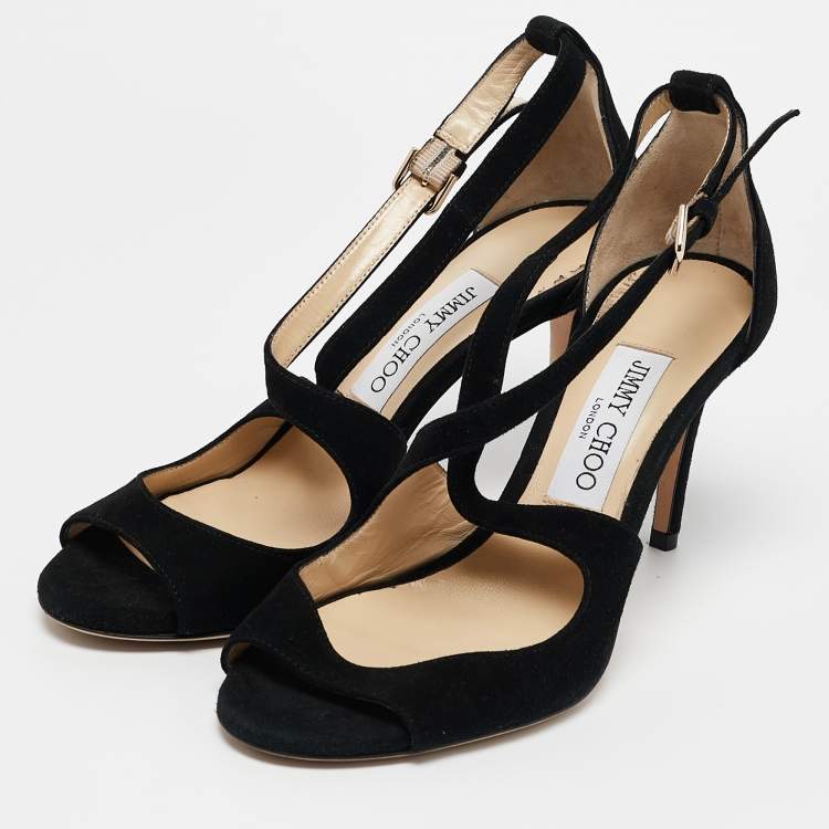 Pre Owned Jimmy Choo Black Suede Emily Sandals Size 37.5