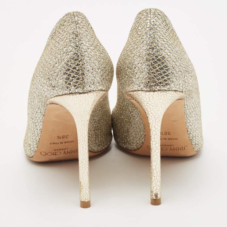 Pre Owned Jimmy Choo Silver Coarse Glitter Romy Pointed Toe Pumps Size 38.5