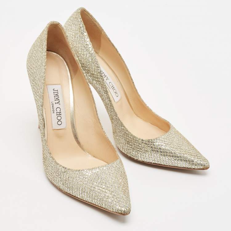 Pre Owned Jimmy Choo Silver Coarse Glitter Romy Pointed Toe Pumps Size 38.5