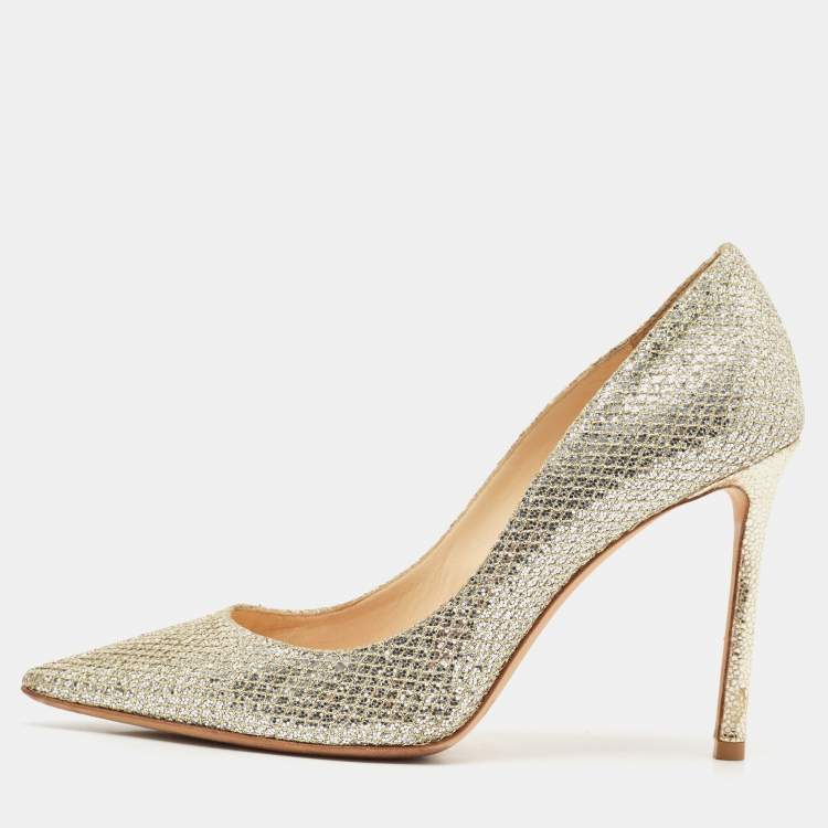 Pre Owned Jimmy Choo Silver Coarse Glitter Romy Pointed Toe Pumps Size 38.5