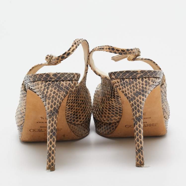 Pre Owned Jimmy Choo Two  Tone Python Leather Peep Toe Platform Nova Slingback Sandals Size 38.5