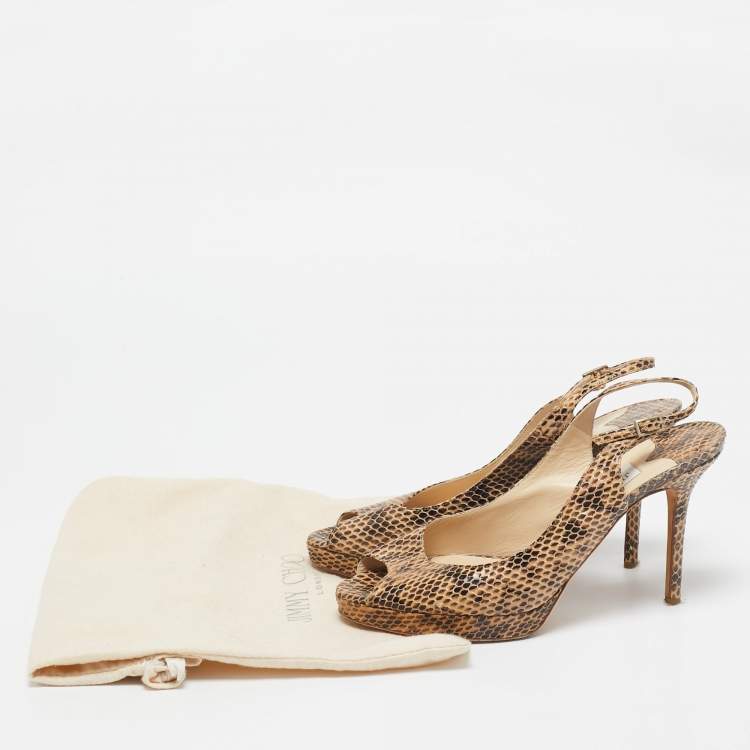 Pre Owned Jimmy Choo Two  Tone Python Leather Peep Toe Platform Nova Slingback Sandals Size 38.5