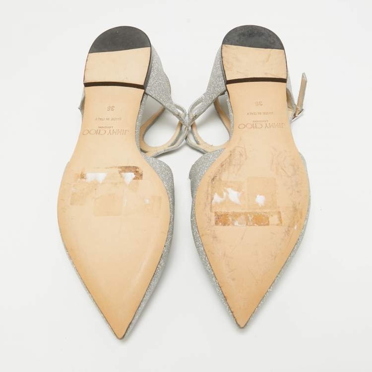 Pre Owned Jimmy Choo Silver Glitter Lancer Flats Size 36