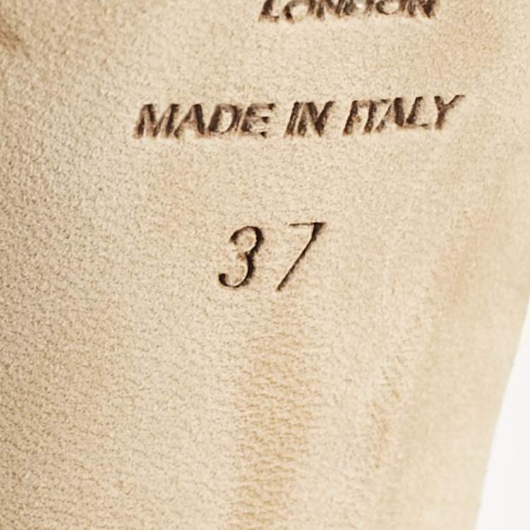 Pre Owned Jimmy Choo Cream Leather Peep Toe Platform Ankle Strap Sandals Size 37