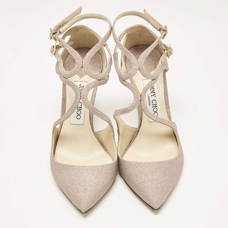 مملوكة مسبقًا Jimmy Choo Beige Glitter Lancer Pumps Size 37.5