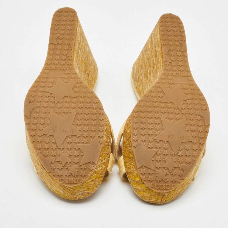 Pre Owned Jimmy Choo Yellow Python Leather Prima Platform Wedge Sandals Size 41