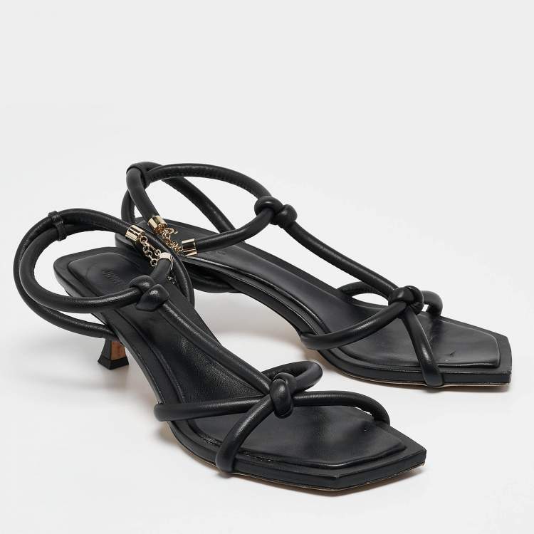 Pre Owned Jimmy Choo Black Leather Fort Knotted Ankle Sandals Size 42
