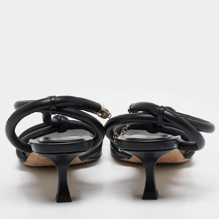 Pre Owned Jimmy Choo Black Leather Fort Knotted Ankle Sandals Size 42