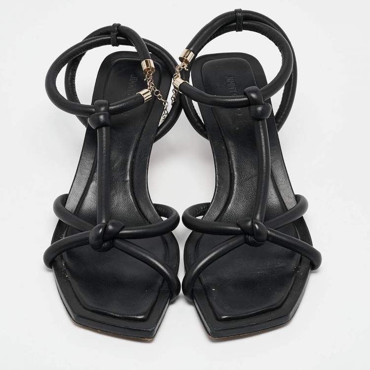 Pre Owned Jimmy Choo Black Leather Fort Knotted Ankle Sandals Size 42