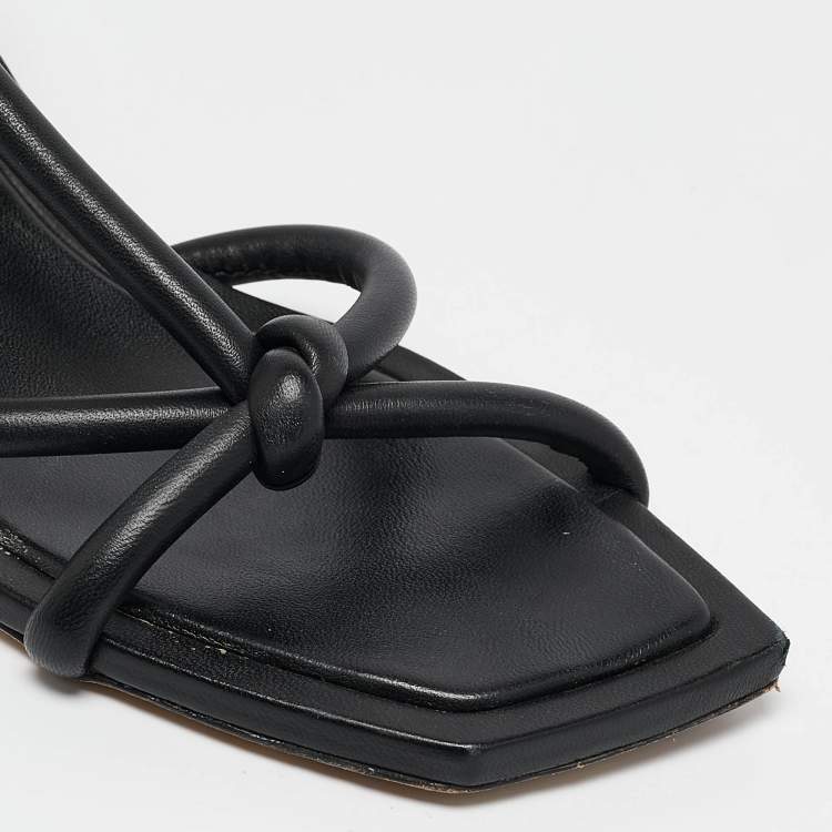 Pre Owned Jimmy Choo Black Leather Fort Knotted Ankle Sandals Size 42