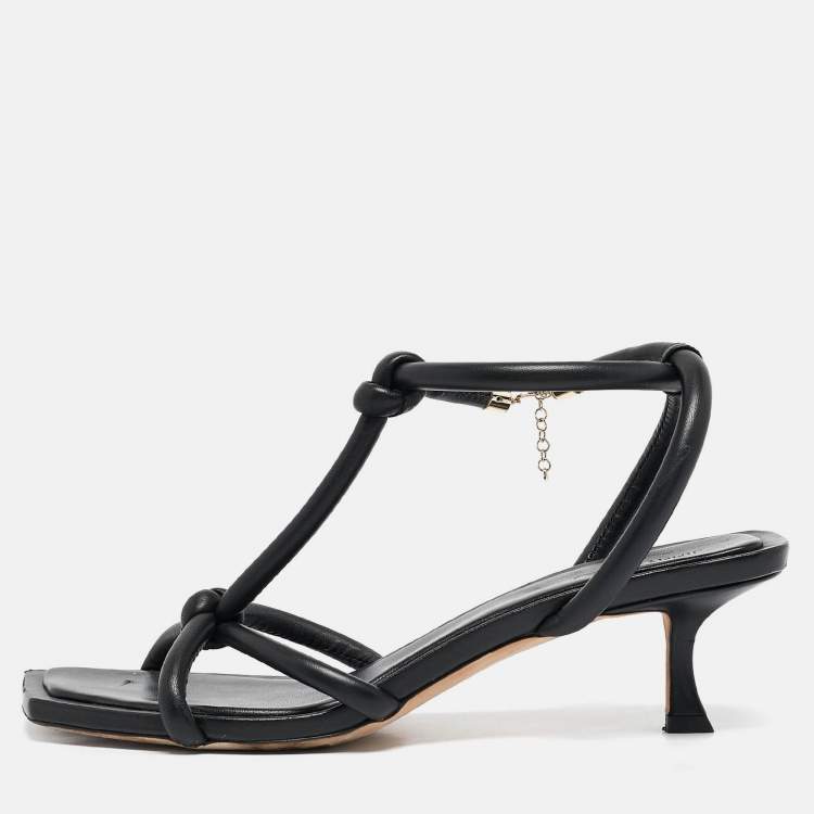 Pre Owned Jimmy Choo Black Leather Fort Knotted Ankle Sandals Size 42