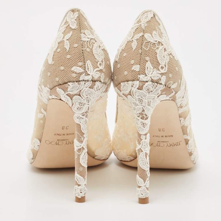 Pre Owned Jimmy Choo Ivory Floral Lace Romy Pumps Size 38