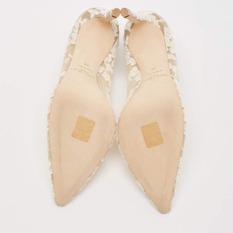 Pre Owned Jimmy Choo Ivory Floral Lace Romy Pumps Size 38