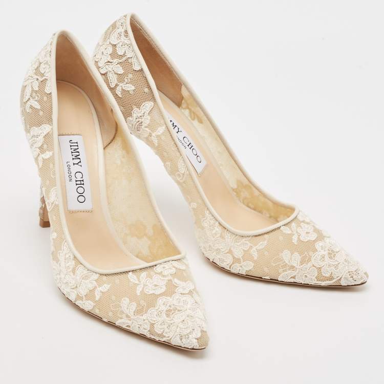 Pre Owned Jimmy Choo Ivory Floral Lace Romy Pumps Size 38