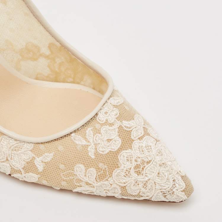 Pre Owned Jimmy Choo Ivory Floral Lace Romy Pumps Size 38