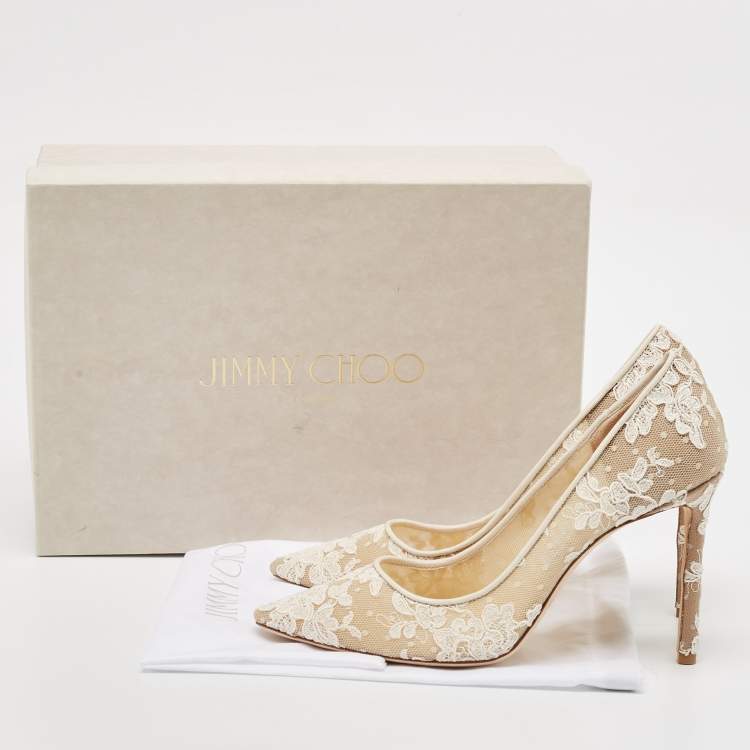 Pre Owned Jimmy Choo Ivory Floral Lace Romy Pumps Size 38