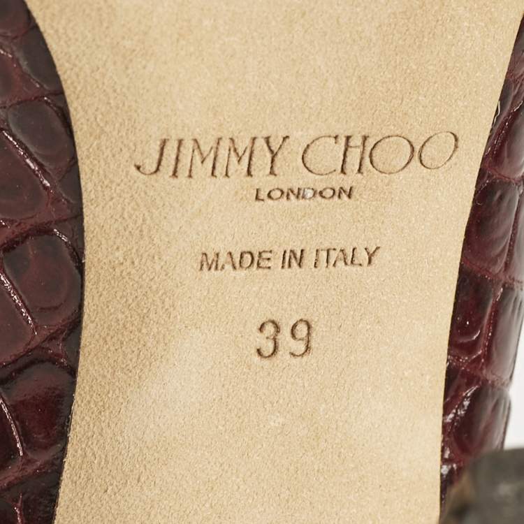 Pre Owned Jimmy Choo Burgundy Croc Embossed Leather Bing 100 Mules Size 39