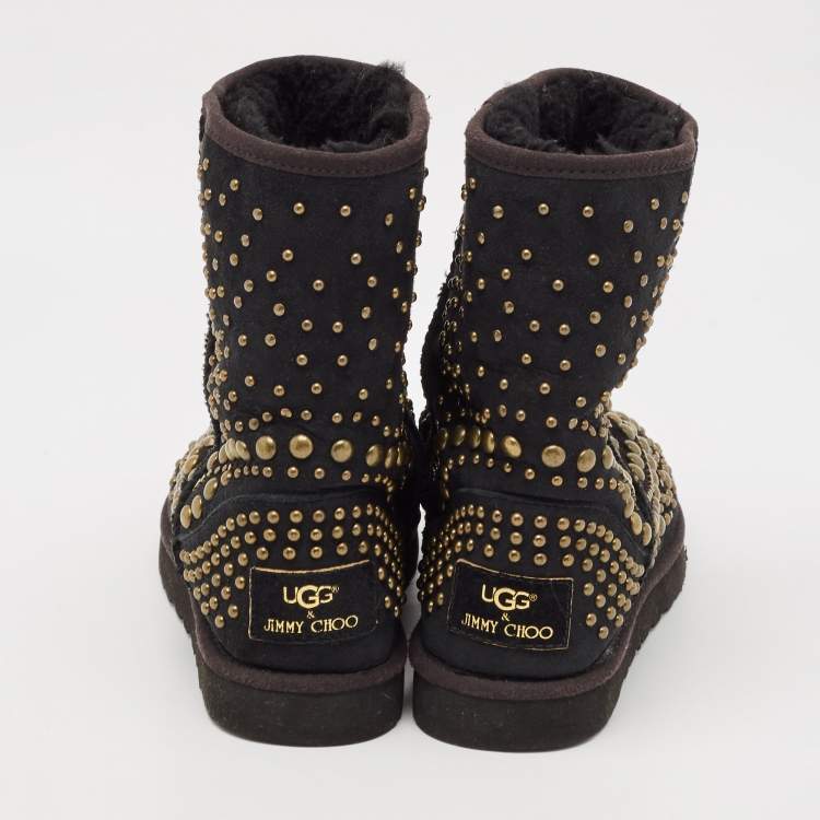 Pre Owned Jimmy Choo x Uggs Black Studded Suede Mandah Boots Size 39