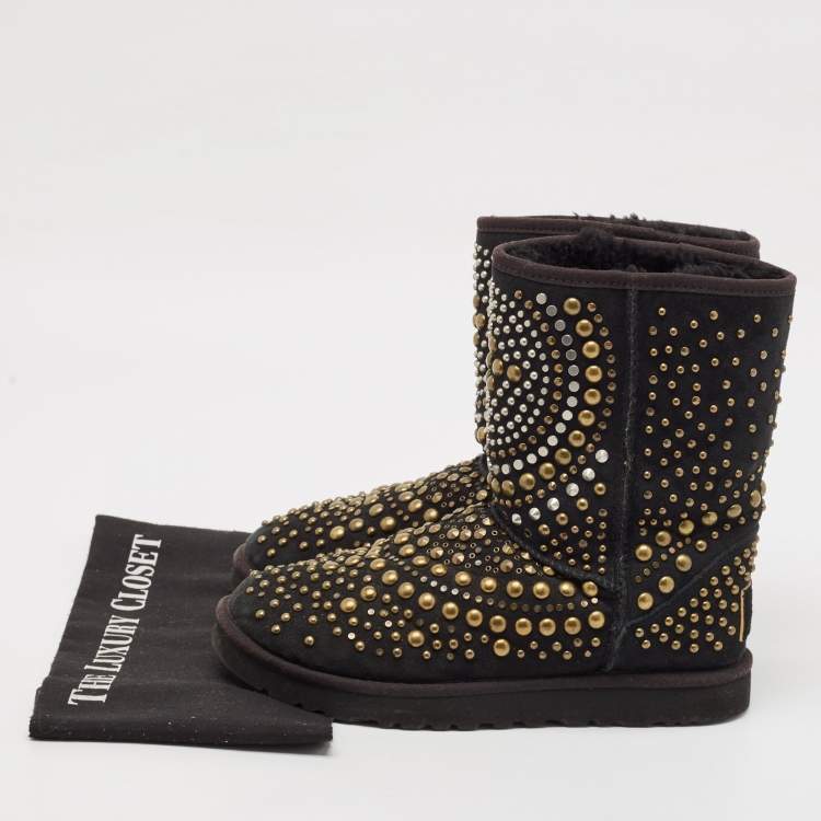 Pre Owned Jimmy Choo x Uggs Black Studded Suede Mandah Boots Size 39