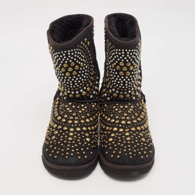 Pre Owned Jimmy Choo x Uggs Black Studded Suede Mandah Boots Size 39