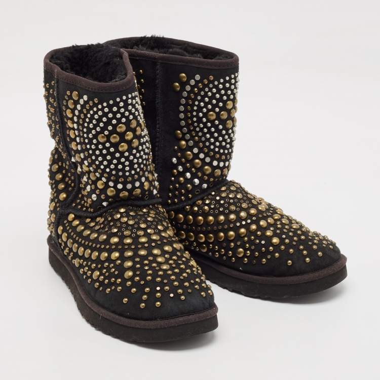 Pre Owned Jimmy Choo x Uggs Black Studded Suede Mandah Boots Size 39