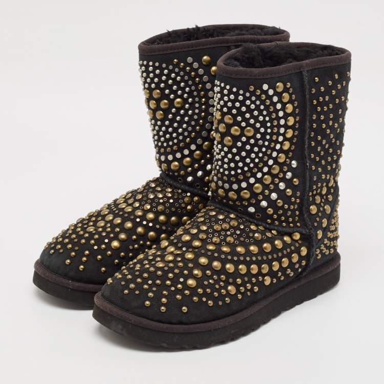 Pre Owned Jimmy Choo x Uggs Black Studded Suede Mandah Boots Size 39