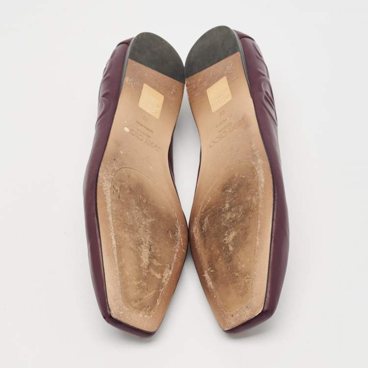 Pre Owned Jimmy Choo Burgundy Leather Ballet Flats Size 40